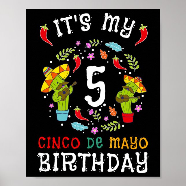 Póster Es mi quinto cumpleaños Cinco De Mayo Mustache Niñ (Frente)