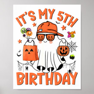 Póster Es mi quinto cumpleaños divertido Halloween Boo Fa