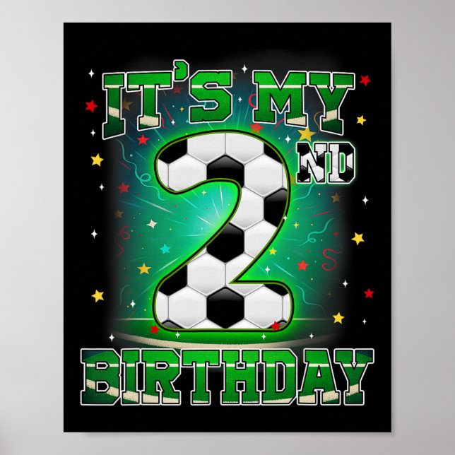 Póster Es mi segundo cumpleaños chicos fútbol 2 años de e (Frente)