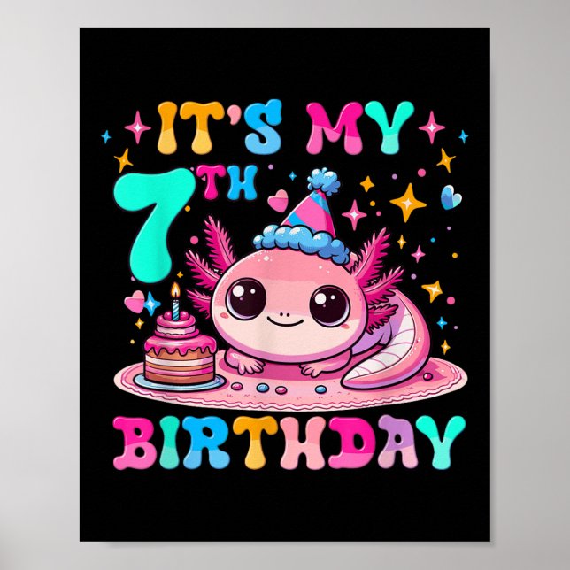 Póster Es mi sétimo cumpleaños Axolotl Fiesta de 7 años A (Frente)