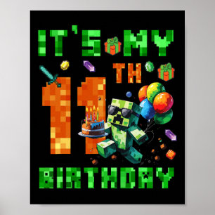 Póster Es mi videojuego de número de píxeles de cumpleaño