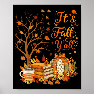 Póster Es Otoño Todos Floral Calabaza Café Otoño Gracias
