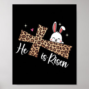 Póster Es Risen Leopard Cross Bunny Easter Day Christi