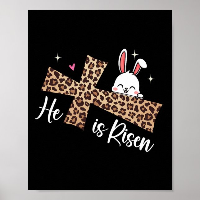 Póster Es Risen Leopard Cross Bunny Easter Day Christi (Frente)