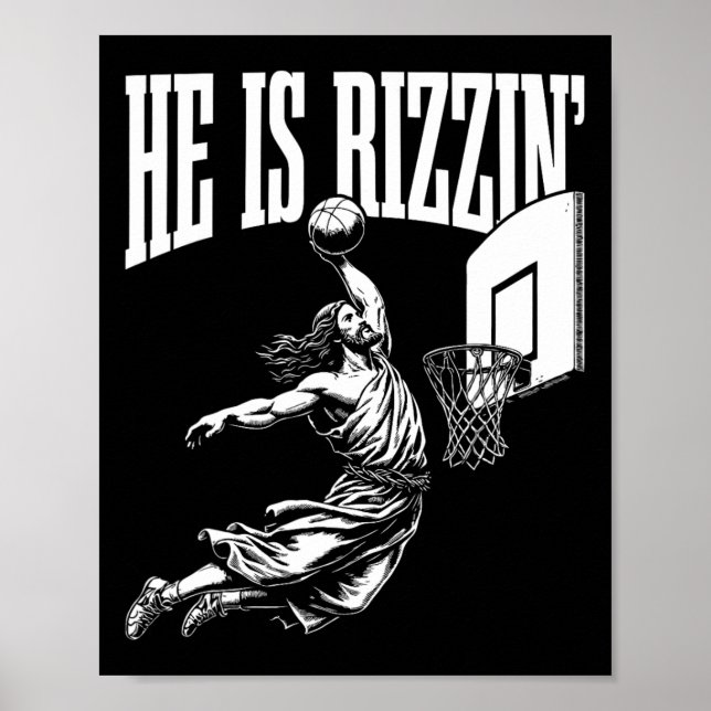 Póster Es Rizzin Divertido Meme Jesús de Baloncesto (Frente)