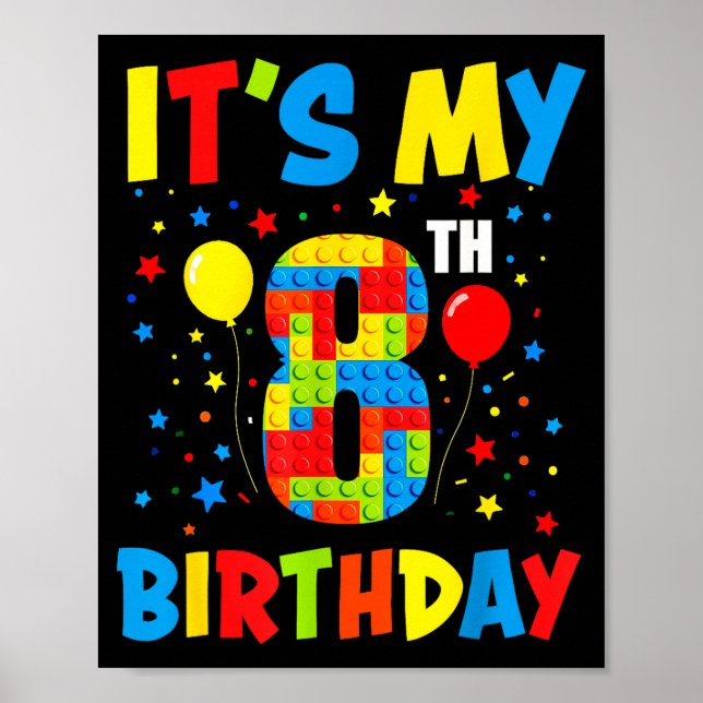 Póster Es su cumpleaños número 8 bloques de construcción  (Frente)