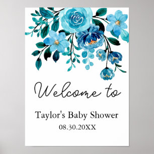 Póster Es un Baby Shower de color de agua de color azul