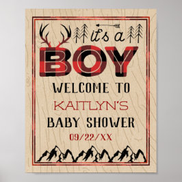 Póster ¡Es un chico! Rustic Plaid Lumberjack Baby Shower