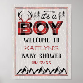 Póster ¡Es un chico! Rustic Plaid Lumberjack Baby Shower