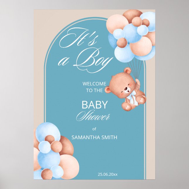 Póster Es un niño globos beige azul bebé bienvenida (Frente)