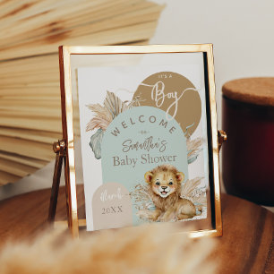 Póster Es un niño Safari Tema de Lion bienvenida Baby Sho