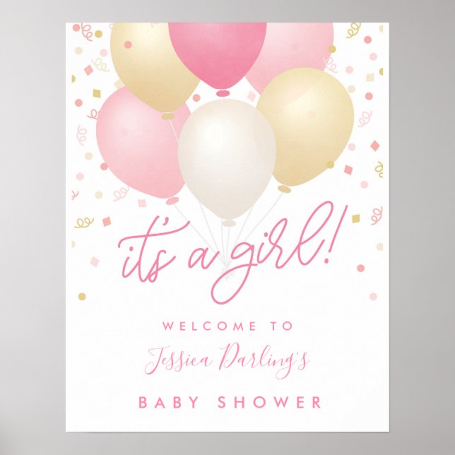Póster Es un Poster de bienvenida de Baby Shower rosado C (Frente)