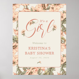 Póster Es una bienvenida Baby Shower de rosas rosadas Chi