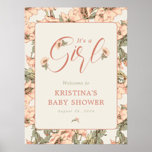 Póster Es una bienvenida Baby Shower de rosas rosadas Chi