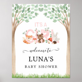 Póster Es una bienvenida Chica a Baby Shower en Woodland