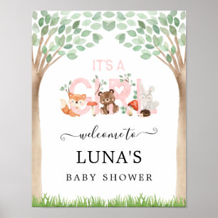 Póster Es una bienvenida Chica a Baby Shower en Woodland