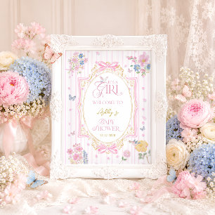 Póster Es una niña Bienvenida al Baby Shower Floral Capri