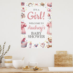 Póster ¡Es una niña! Cartel colgante para baby shower