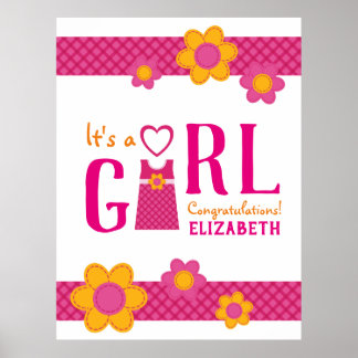 Póster Es una niña felicitaciones nombre flores lindas