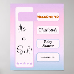 Póster ¡Es una niña! Gradiente púrpura Cute Baby Shower