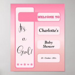 Póster ¡Es una niña! Gradiente Rosa Cute Baby Shower