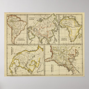 Póster Esbozar Asia, América del Sur, etc.