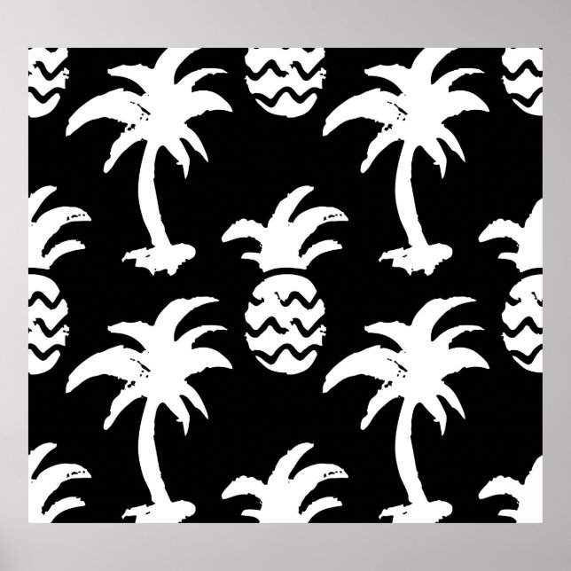 Póster Esbozar palmeras, piñas, patrón monocromo. (Frente)