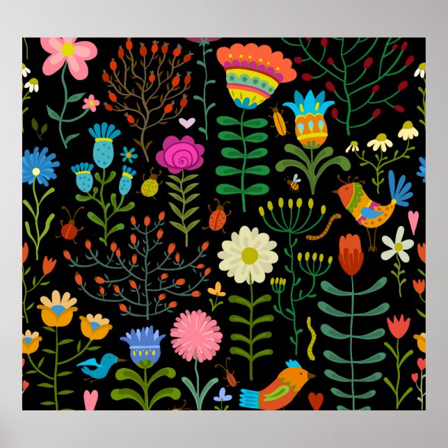 Póster Esbozar un patrón artístico floral sin fisuras. (Frente)