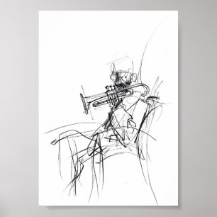 Póster Esbozo abstracto del jugador de trompeta - Premium