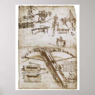 Póster Esbozo de armas cruzadas gigantes de Leonardo da V