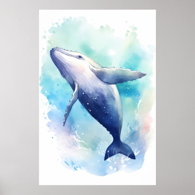 Póster Esbozo de ballena acuarela. (Frente)