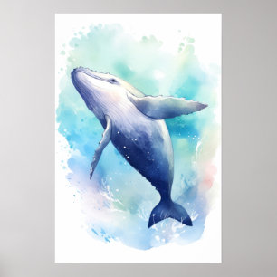 Póster Esbozo de ballena acuarela. Pequeña