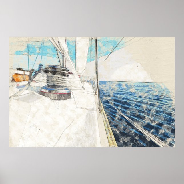 Póster Esbozo de barcos de vela navegando por el mar (Frente)