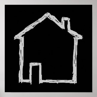 Póster Esbozo de casa. Gris y Negro.