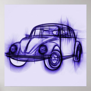 Póster Esbozo de coches en morado