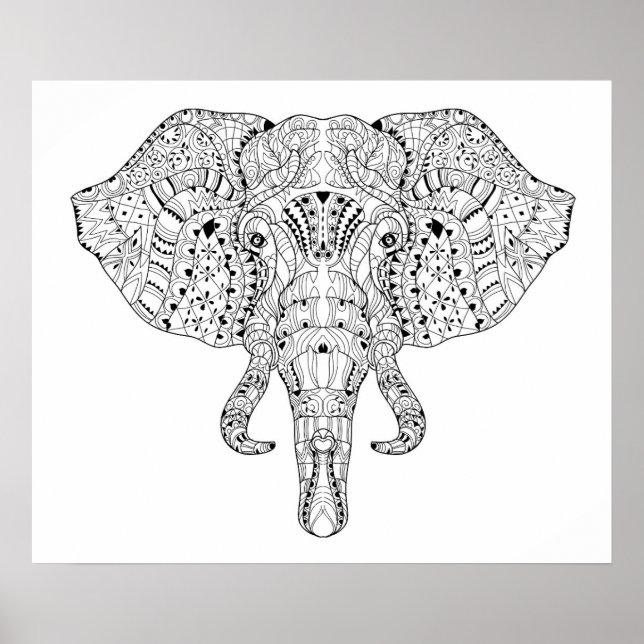 Póster Esbozo de Doodle Elephant Head 2 (Frente)