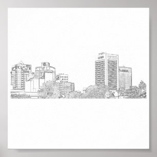Póster Esbozo de edificios de arquitectura de Ciudad del 