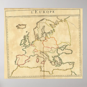 Póster Esbozo de Europa y las grandes ciudades