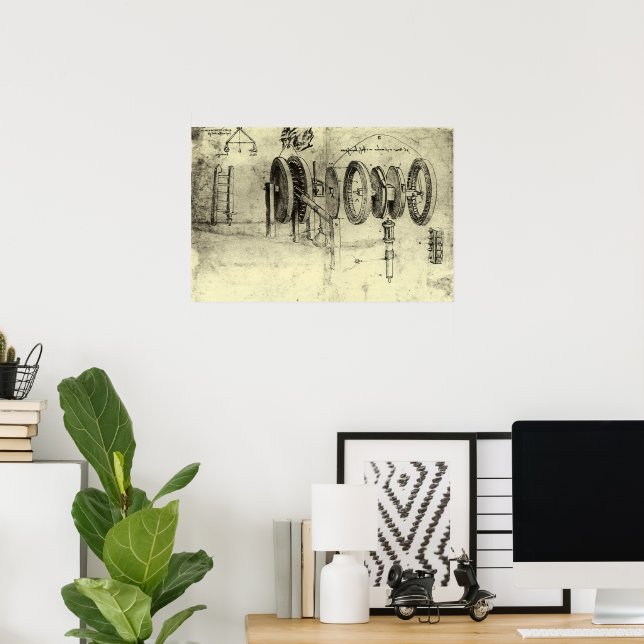 Póster Esbozo de ingeniería de una rueda por Leonardo da  (Oficina en casa)