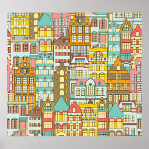 Póster Esbozo de la ciudad Panorama: Casas impecables.