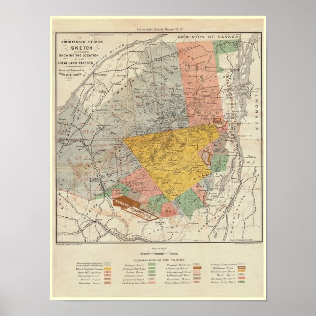 Póster Esbozo de la encuesta de Adirondack - Mapa de Verp (Frente)