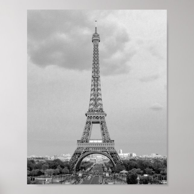 Póster Esbozo de la Torre Eiffel Blanco y Negro (Frente)