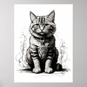 Póster Esbozo de lápiz de gato corto