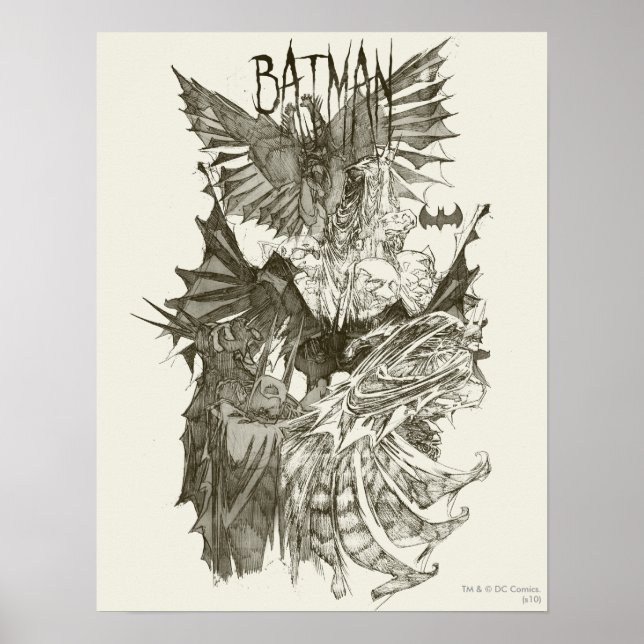 Póster Esbozo de lápiz gráfico de novela de Batman (Frente)