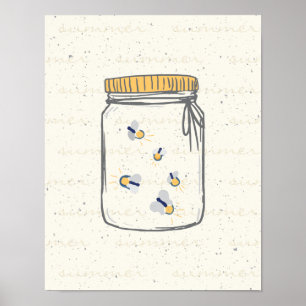 Póster Esbozo de marfil rough: Luciérnagas en Mason Jar