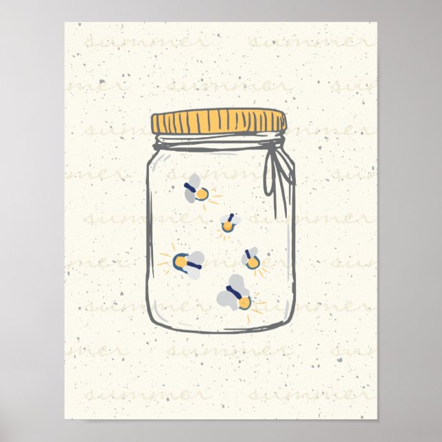 Póster Esbozo de marfil rough: Luciérnagas en Mason Jar (Frente)