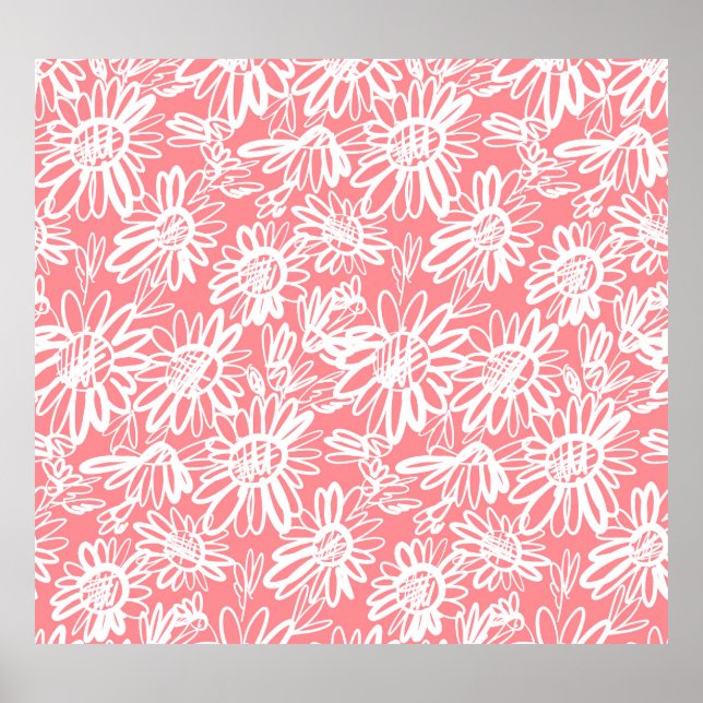 Póster Esbozo de margarita abstracto, patrón monocromo (Frente)