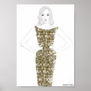 Póster Esbozo de moda - Vestido dorado