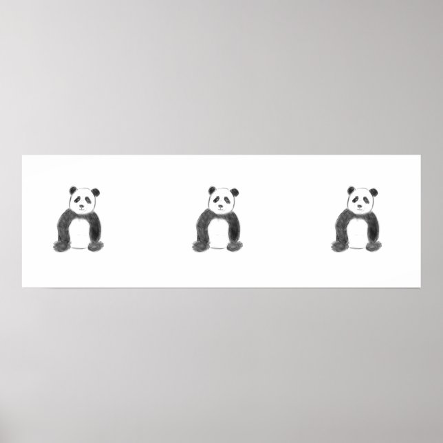 Póster Esbozo de panda blanco y negro (Frente)