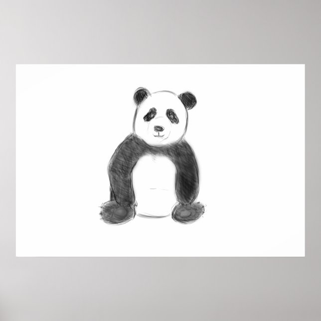 Póster Esbozo de panda blanco y negro (Frente)